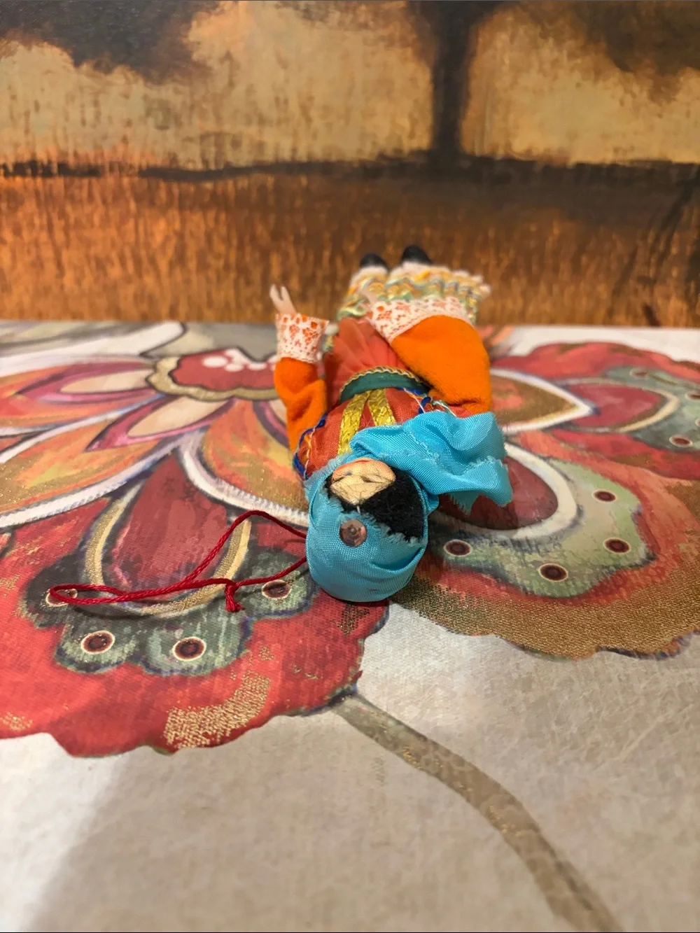Handmade Orange Doll Ornament with Turquoise Scarf - Unbranded